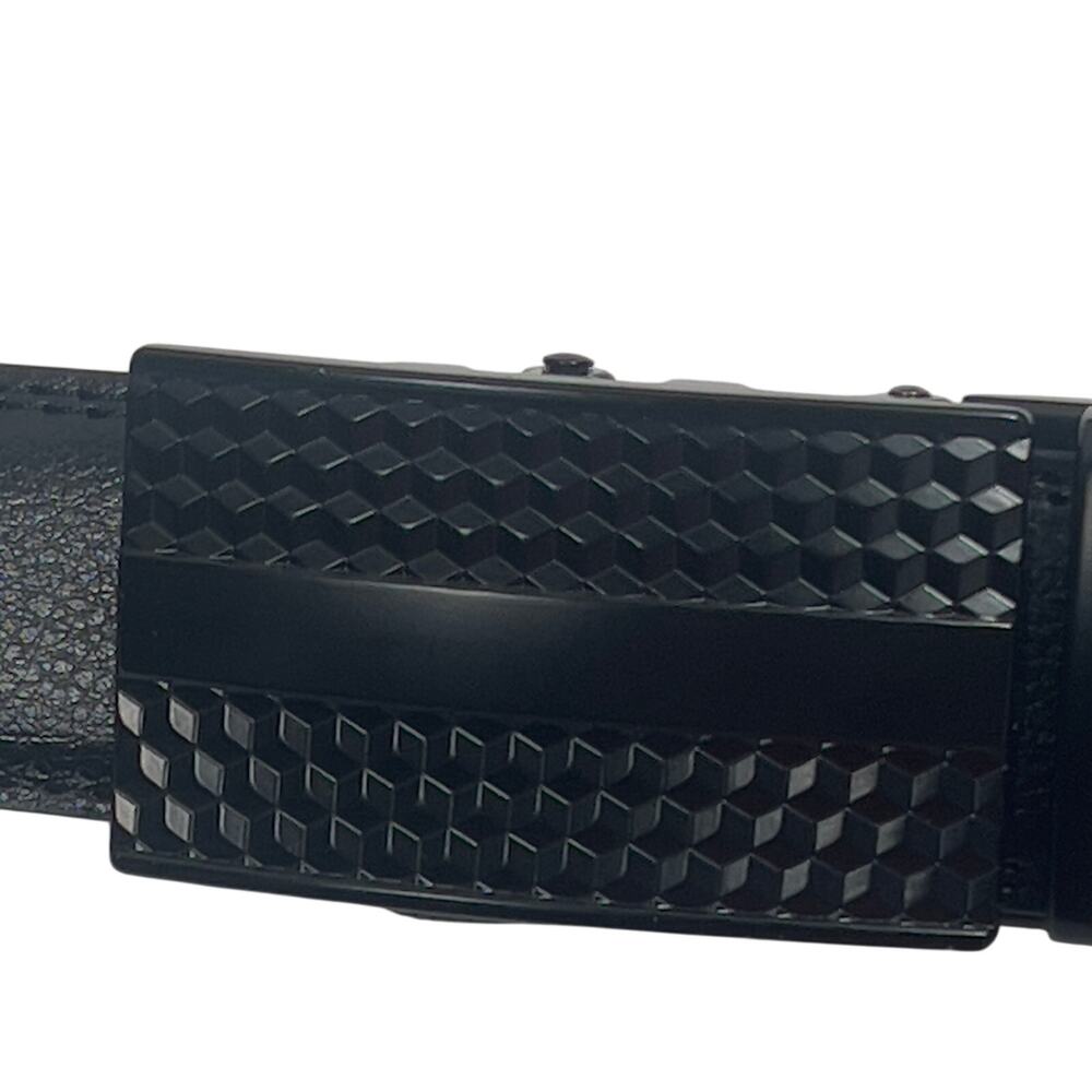 Black Leather Automatic Metal Buckle Ratchet Sliding Men's Belt 58"